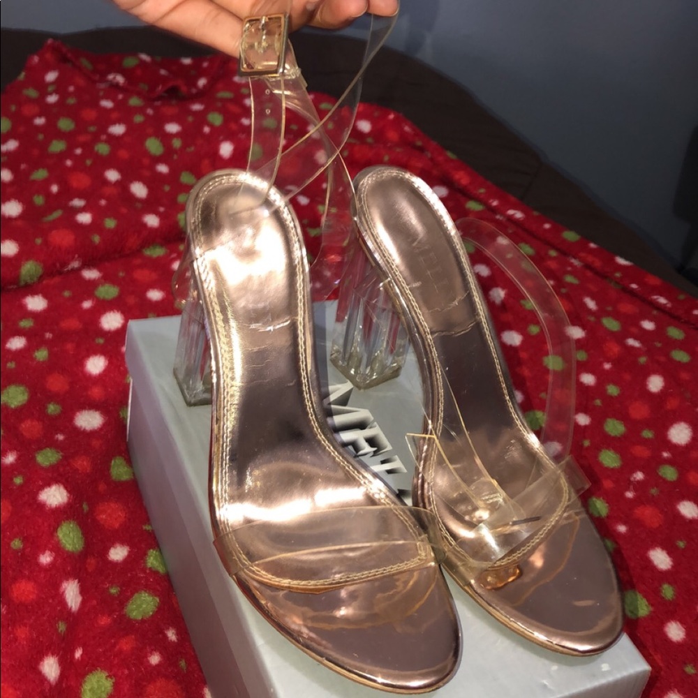 Clear/Metallic blocked heel